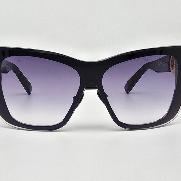 Balmain Armour BPS-106A-150 Black Gold Frame Grey Lens Cat Eye Shield Sunglasses - Picture 3 of 15